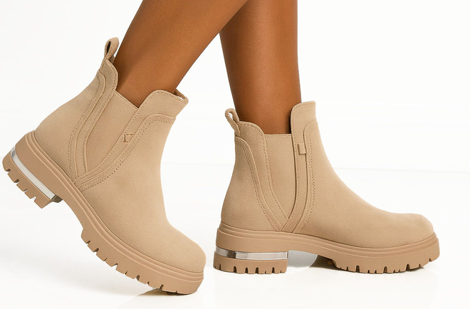 BEŻOWE ZAMSZOWE DAMSKIE BOTKI SZTYBLETY PLATFORMA NIVITA 4