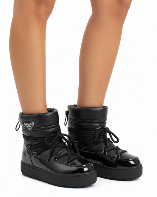 CZARNE OCIEPLANE ŚNIEGOWCE BOTKI PLATFORMA WSUWANE 