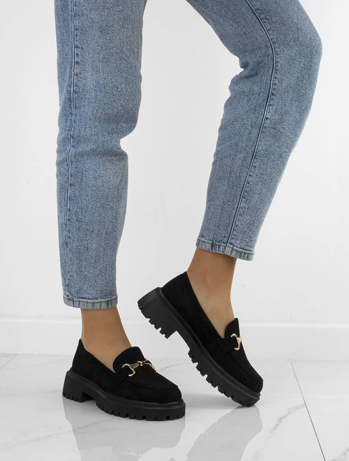 CZARNE MOKASYNY ZAMSZOWE PÓŁBUTY Z ŁAŃCUSZKIEM BANA 5