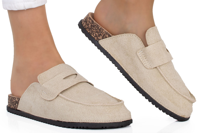 BEŻOWE MOKASYNY KLAPKI ZAMSZOWE DAMSKIE LORIA 2