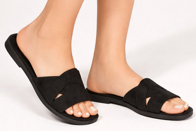 KLAPKI CZARNE DAMSKIE ZAMSZOWE PASKI WSUWANE