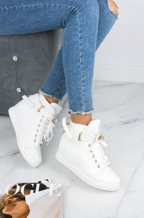 BIAŁE SNEAKERSY NA KOTURNIE Z KŁÓDKĄ BETHANY