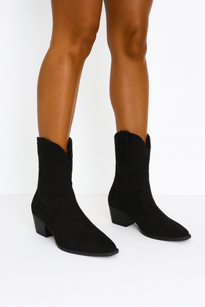 CZARNE ZAMSZOWE WYSOKIE KOWBOJKI BOTKI OBCAS ERANI