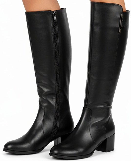 CZARNE DAMSKIE KOZAKI SKÓRZANE NA SŁUPKU OCIEPLANE  KENZA 5