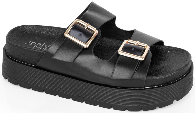 CZARNE KLAPKI KLAMRA SKÓRZANE GRUBA PODESZWA IMELDA 1