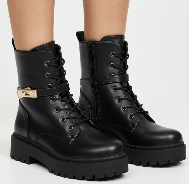 CZARNE BOTKI  DAMSKIE OCIEPLANE TRAPERY NA PLATFORMIE ESTERI 4