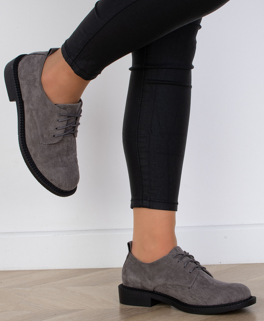 SZARE PÓŁBUTY ZAMSZOWE DAMSKIE SZNUROWANE SIRRO