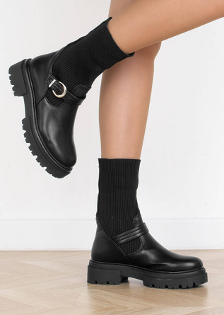 CZARNE BOTKI SKÓRZANE ELASTYCZNA CHOLEWKA ISABELLA