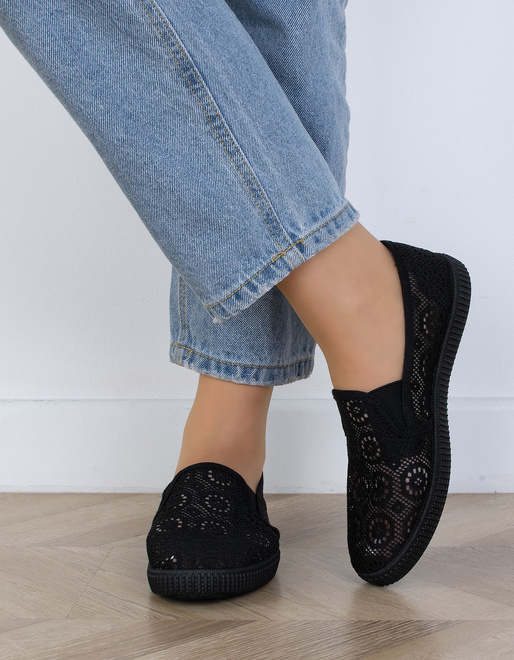 CZARNE DAMSKIE BALERINKI TENISÓWKI KORONKOWE ALMOR 5