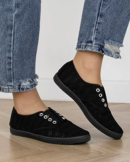 CZARNE TENISÓWKI TRAMPKI KORONKOWE KLASYCZNE 8