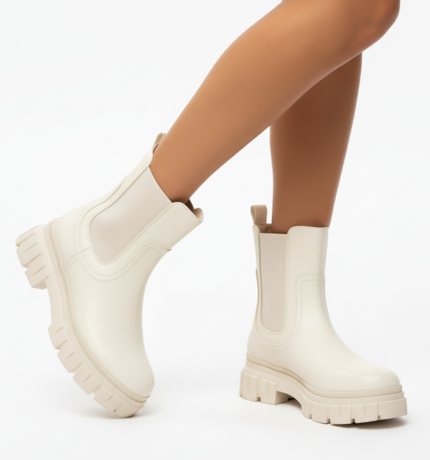 BEŻOWE SKÓRZANE BOTKI SZTYBLETY PLATFORMA CANDELA 5