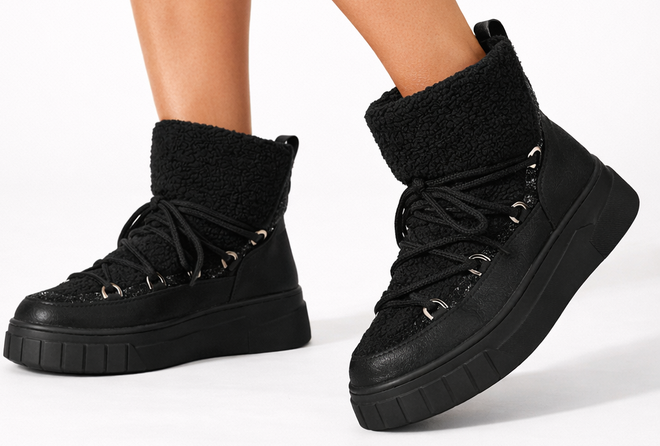 OCIEPLANE ŚNIEGOWCE BOTKI NA PLATFORMIE CZARNE CORINE 4