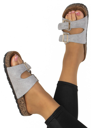 SZARE KLAPKI Z KLAMRAMI PASKI ZAMSZOWE