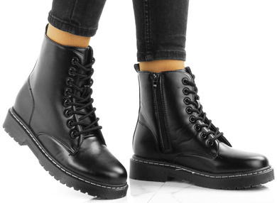 CZARNE BOTKI GLANY TRAPERY NA PLATFORMIE LINA