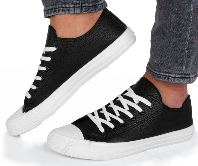 CZARNE SZNUROWANE TRAMPKI TENISÓWKI MĘSKIE  4