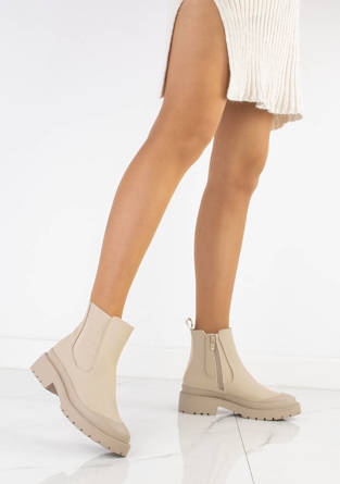 BEŻOWE BOTKI SZTYBLETY KLASYCZNE EKOSKÓRA LOREY