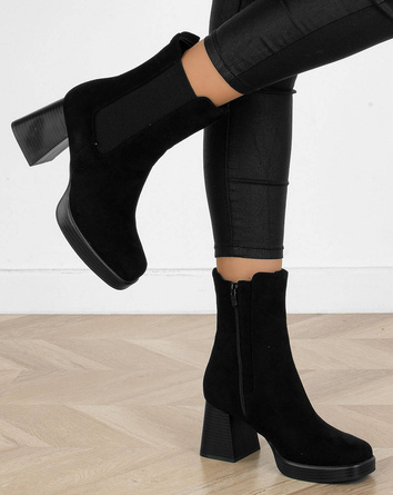 CZARNE DAMSKIE BOTKI NA SŁUPKU ZAMSZOWE ROSALIND