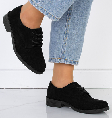CZARNE PÓŁBUTY ZAMSZOWE DAMSKIE SZNUROWANE