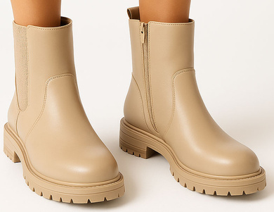 BEŻOWE SKÓRZANE BOTKI SZTYBLETY PLATFORMA ZAMEK