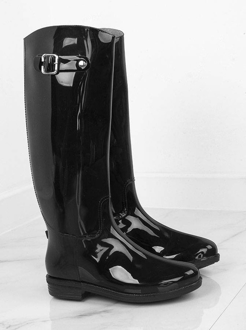 CZARNE WYSOKIE BŁYSZCZĄCE KALOSZE 2