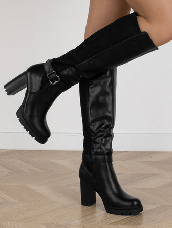 CZARNE DAMSKIE KOZAKI SKÓRZANE NA SŁUPKU DREA