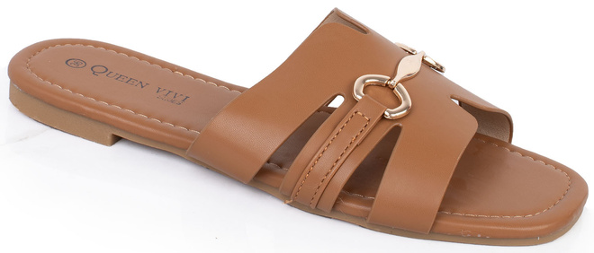 CAMEL DAMSKIE SKÓRZANE KLAPKI ELEGANCKIE OZDOBA OKSANA 1