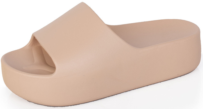 BEŻOWE DAMSKIE GUMOWE KLAPKI NA GRUBEJ PODESZWIE EMBAR 3