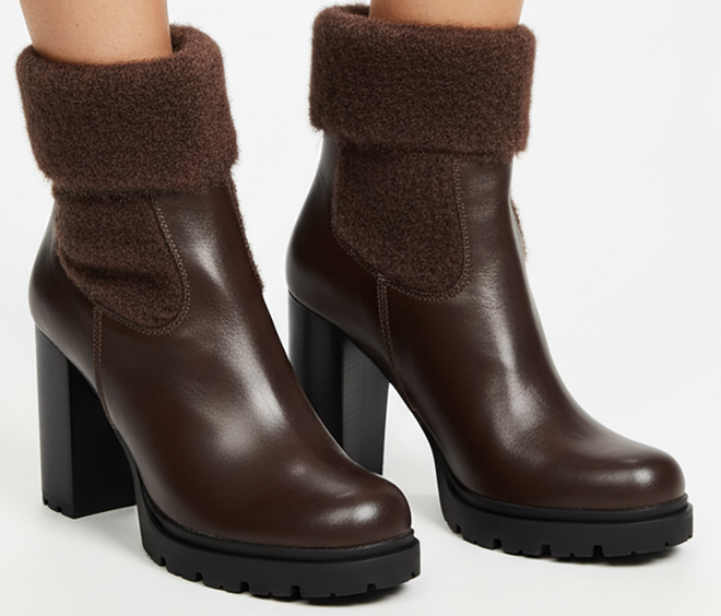  SKÓRZANE BRĄZOWE BOTKI NA OBCASIE NA SŁUPKU OCIEPLANE BIGI 2