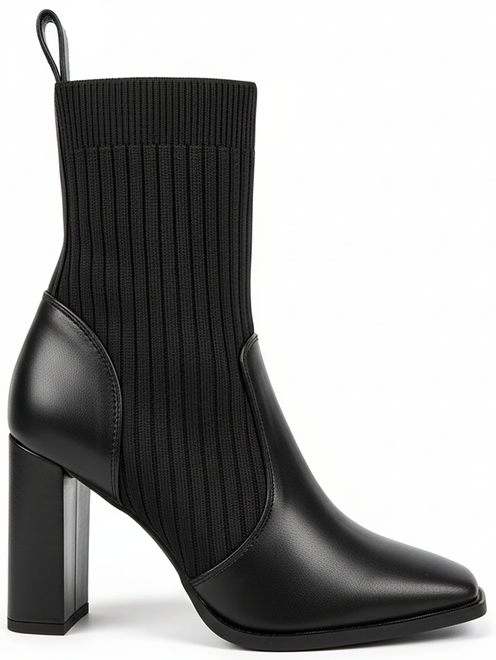 CZARNE SKÓRZANE BOTKI  ELASTYCZNA CHOLEWKA WSUWANE 1