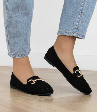 CZARNE MOKASYNY Z ŁAŃCUSZKIEM ZAMSZOWE MAGDALENA