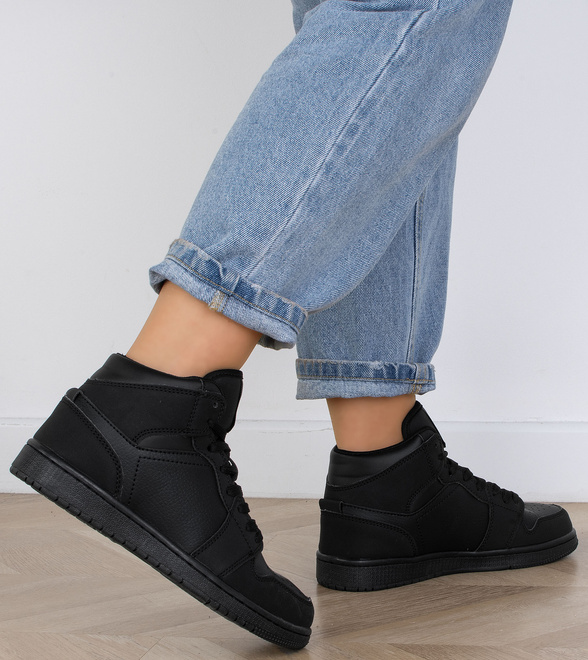 CZARNE WYSOKIE SKÓRZANE TRAMPKI NA PLATFORMIE CECRED 6