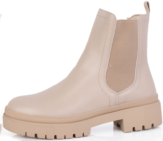 BEŻOWE SKÓRZANE BOTKI SZTYBLETY NA PLATFORMIE GUMMI 3