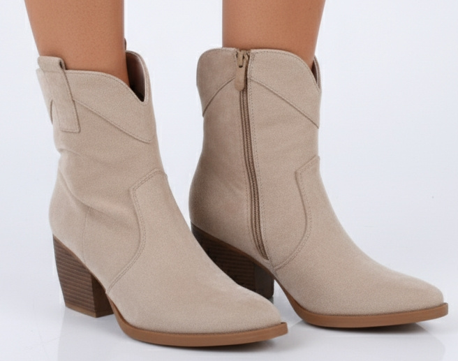 BEŻOWE ZAMSZOWE WYSOKIE KOWBOJKI BOTKI SŁUPEK DORITA 4