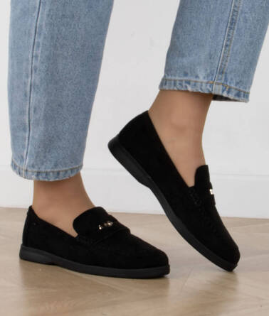 CZARNE MOKASYNY ZAMSZOWE DAMSKIE ZELDA