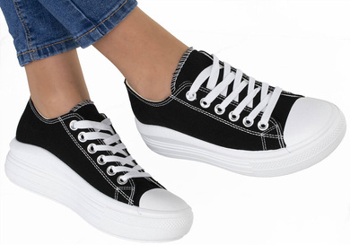 CZARNE NISKIE TRAMPKI NA PLATFORMIE LORI