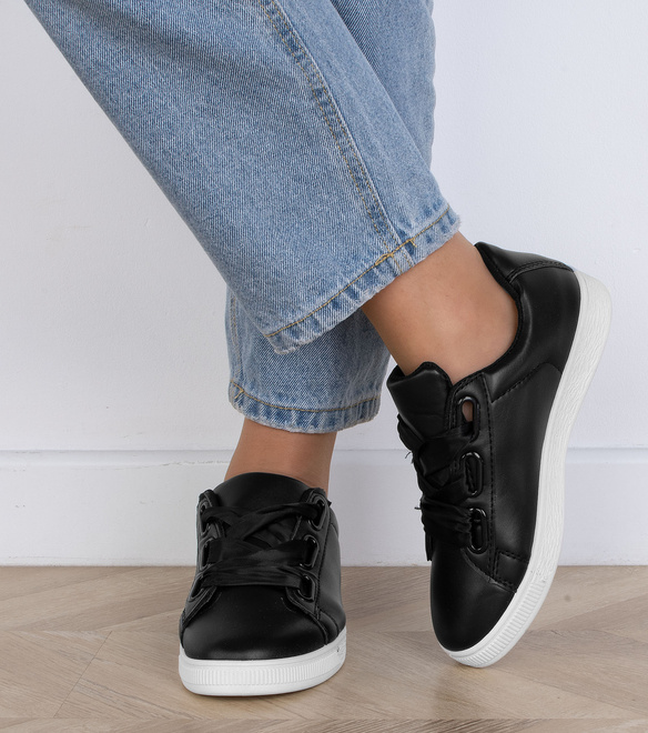 CZARNE DAMSKIE SNEAKERSY TRAMPKI SKÓRZANE SETES 7