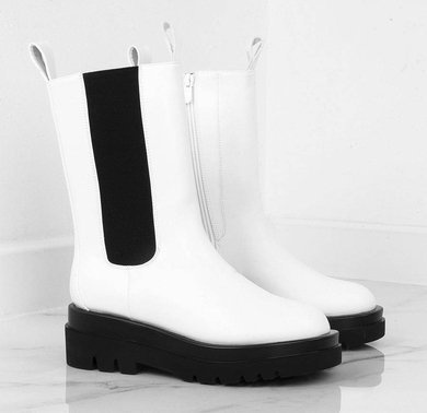 BIAŁE SKÓRZANE BOTKI NA PLATFORMIE JESSA