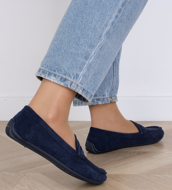 GRANATOWE MOKASYNY ZAMSZOWE DAMSKIE WSUWANE ORPE 7