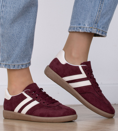 BORDOWE NISKIE DAMSKIE TRAMPKI ZAMSZOWE RUMBA