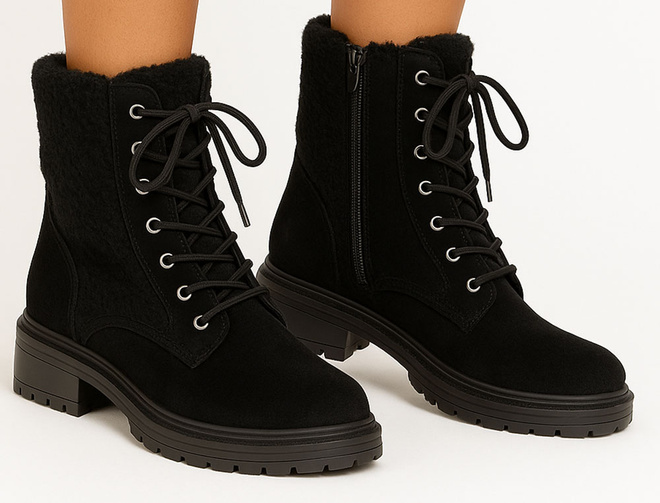 DAMSKIE CZARNE ZAMSZOWE BOTKI TRAPERY OCIEPLANE TULARA 2