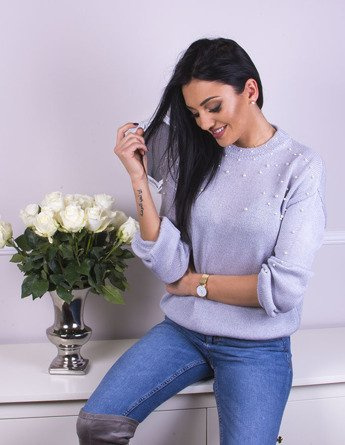 SZARY SWETER Z PEREŁKAMI RINE