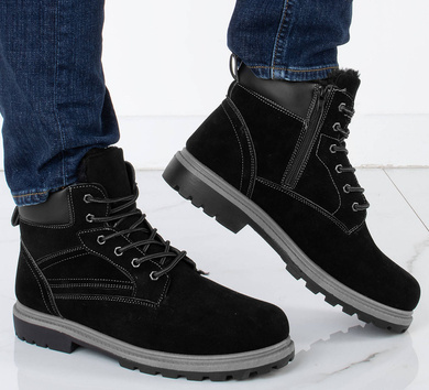 CZARNE MĘSKIE BOTKI ZAMSZOWE OCIEPLANE TRAPERY FORCE