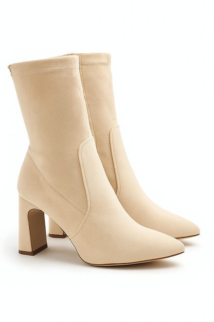 BEŻOWE DAMSKIE BOTKI NA SŁUPKU ZAMSZOWE OCIEPLANE LOPS 5