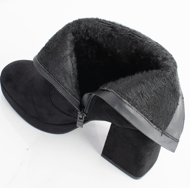 CZARNE OCIEPLANE DAMSKIE BOTKI NA SŁUPKU ZAMSZOWE ZAMEK 7