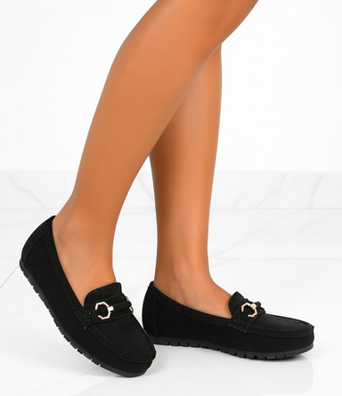 CZARNE MOKASYNY ZAMSZOWE PÓŁBUTY DAMSKIE RENNIE