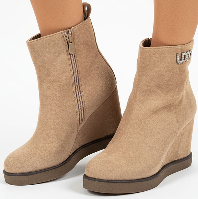 DAMSKIE BEŻOWE ZAMSZOWE BOTKI NA KOTURNIE NOSRE 2