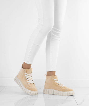 BEŻOWE ZAMSZOWE TRAMPKI NA PLATFORMIE AZRA