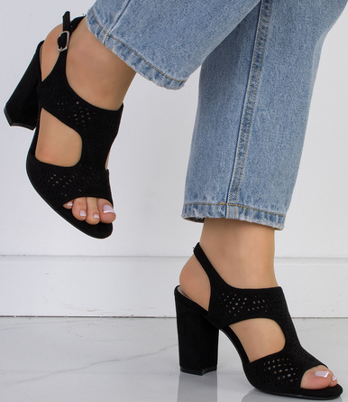 CZARNE KLASYCZNE SANDAŁY ZAMSZOWE NA SŁUPKU KRISTY