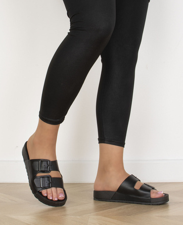 CZARNE KLAPKI Z KLAMRAMI PASKI SKÓRZANE AZURE