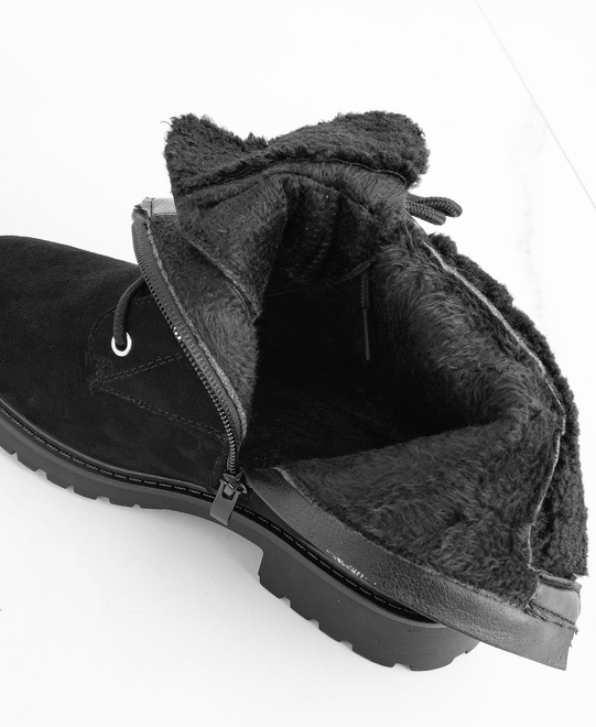 DAMSKIE CZARNE ZAMSZOWE BOTKI TRAPERY OCIEPLANE HARISE 7